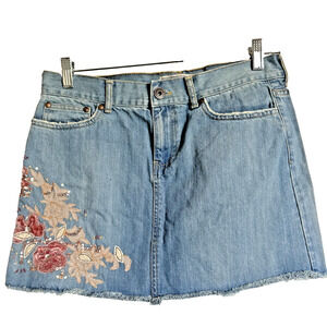 Vintage Y2K Old Navy‎ Denim Skirt Women's Sz 6 Embroidered Floral Sequined Boho